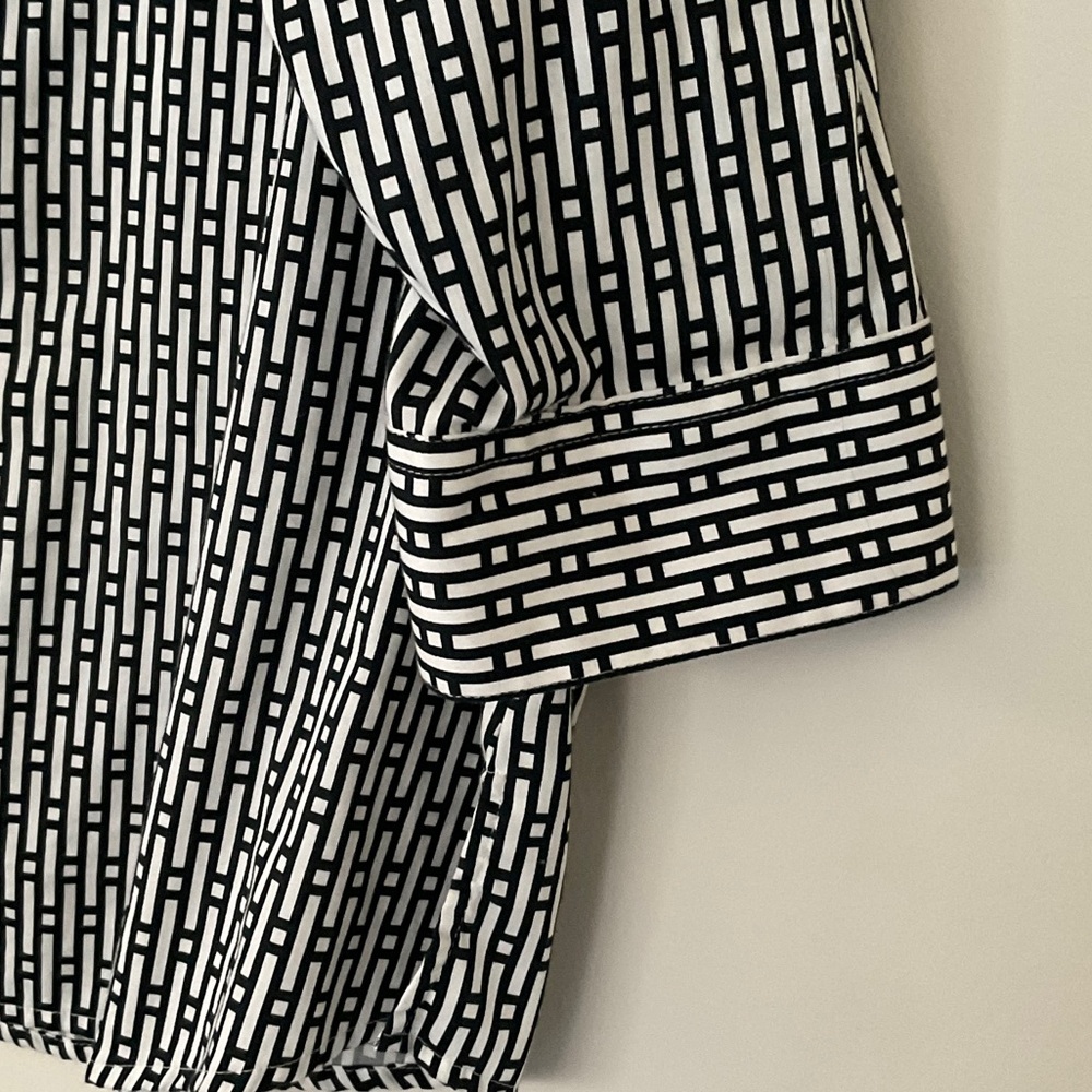Foxcroft Black and White with Red Accents Button Down Shirt Wrinkle-Free - Picture 4 of 5